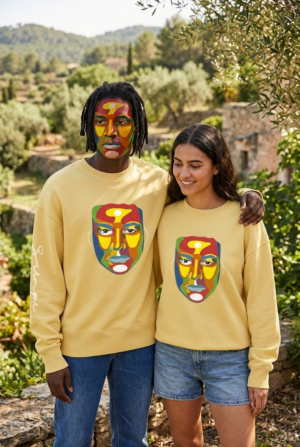 Sudadera Oversize unisex Ocre - Cara de colores