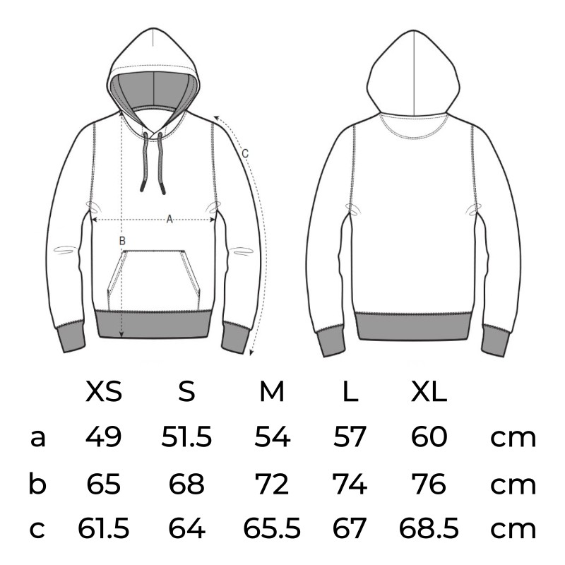 Guía de tallas para la sudadera unisex amarilla